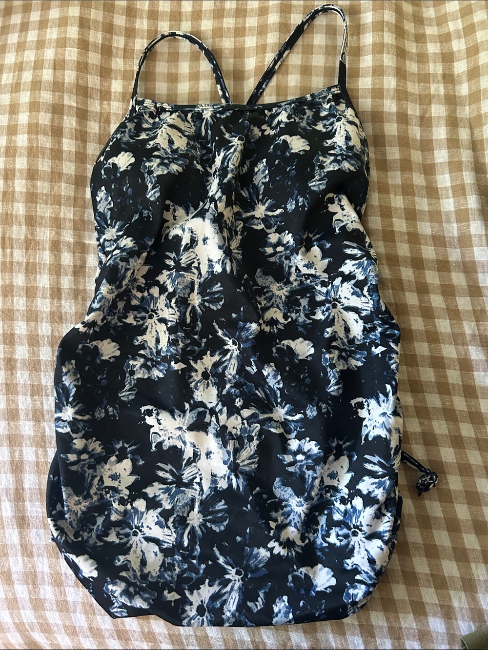 Black & White Floral Maternity Tankini Swim Top